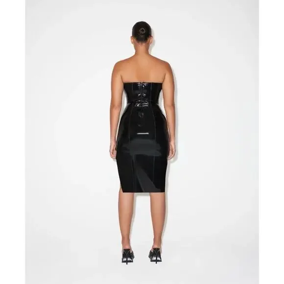 Khy Poster Girl Latex Mini Dress Black Strapless Medium New In Hand!!!